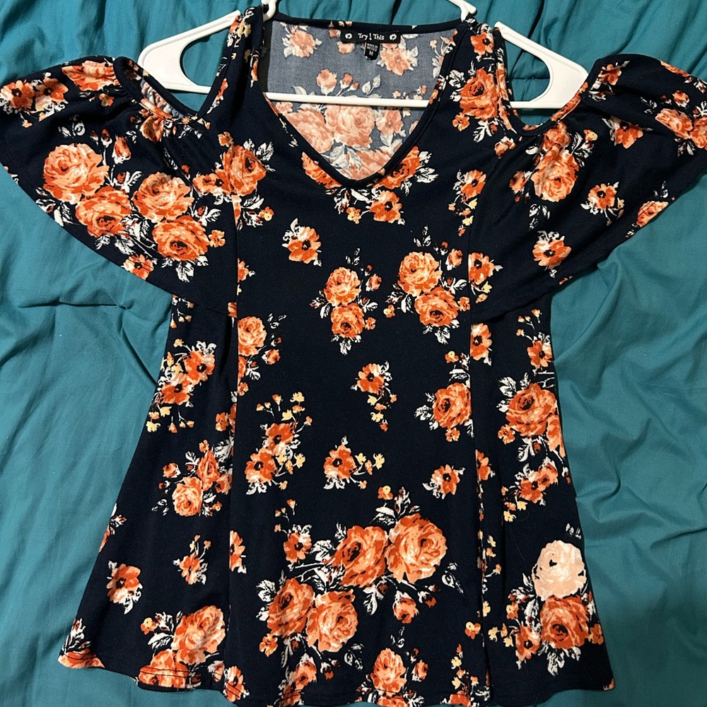 Try This off the shoulder navy blue floral top